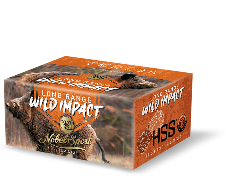 scatola cartucce caccia wild impact long range 12