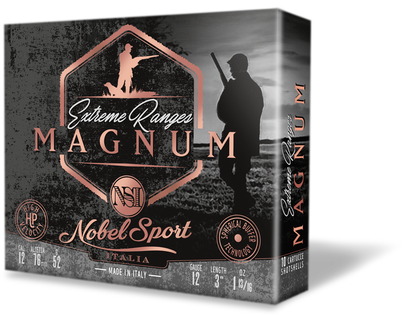 scatola cartucce caccia extreme ranges magnum 12